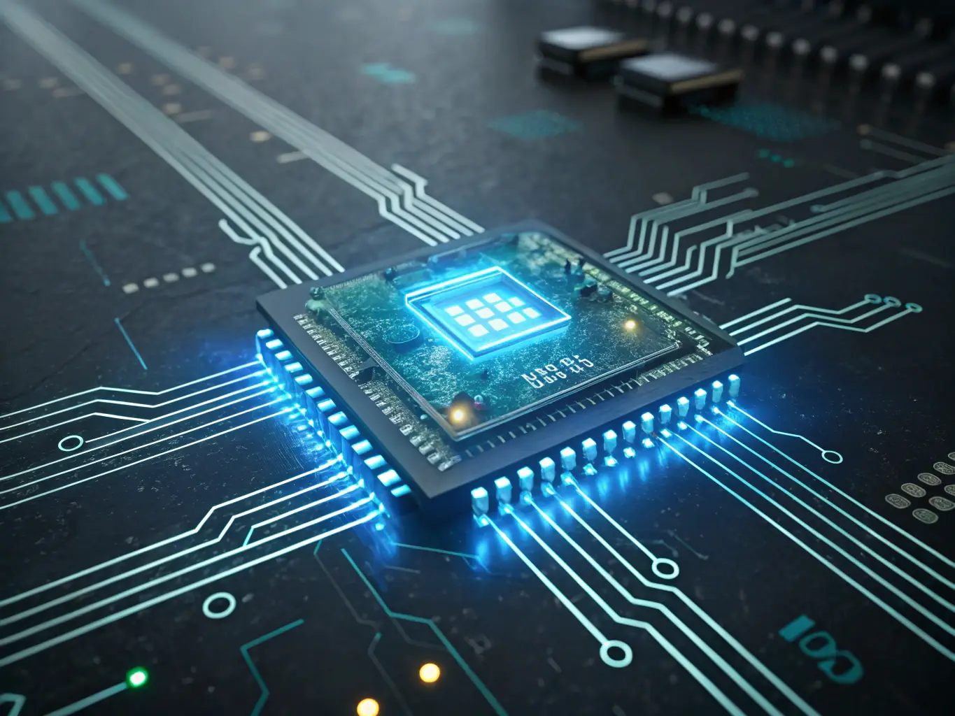 A detailed illustration depicting a quantum computer interacting with a blockchain network, symbolizing the fusion of quantum science and blockchain technology in the financial sector. The image should convey innovation, security, and efficiency.